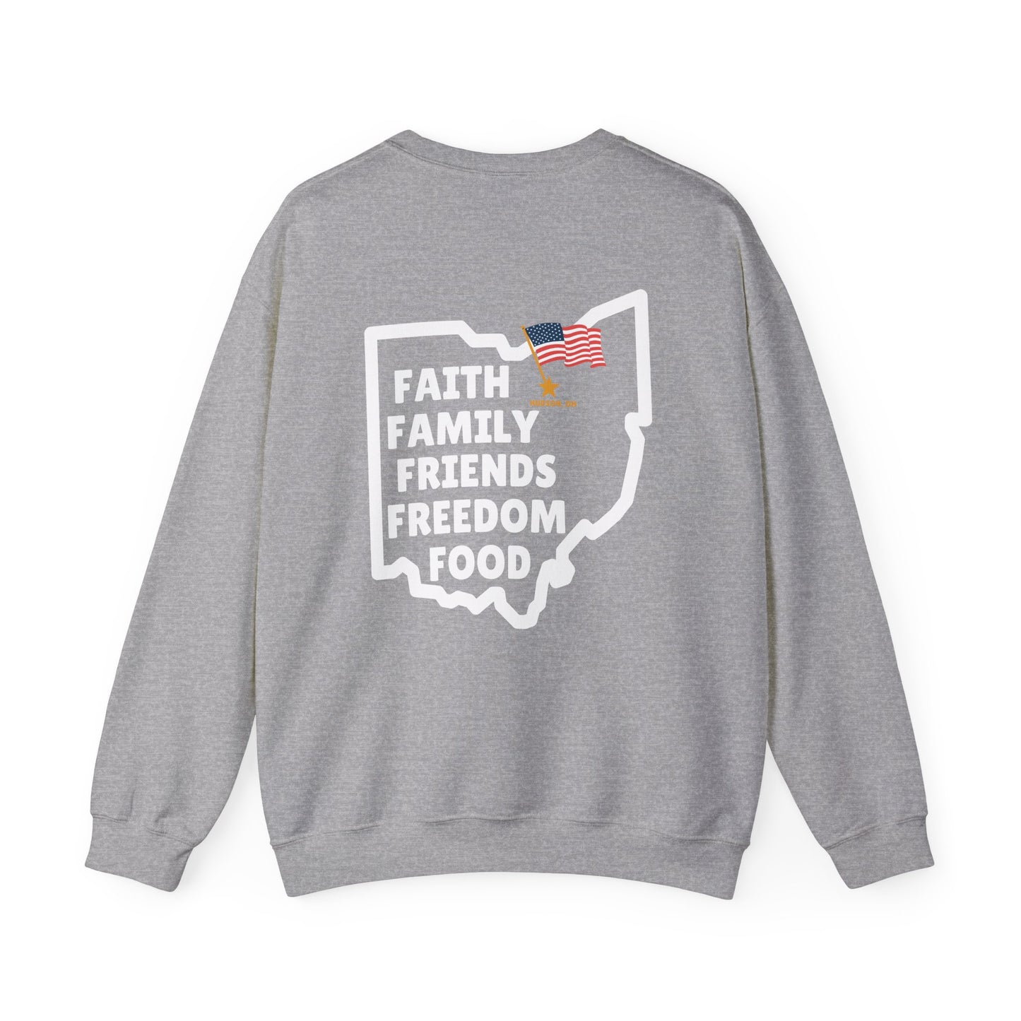 Ohio Pride Crewneck Sweatshirt - Faith, Family, Friends, Freedom, Food - Unisex Sweatshirt for Comfort and Style