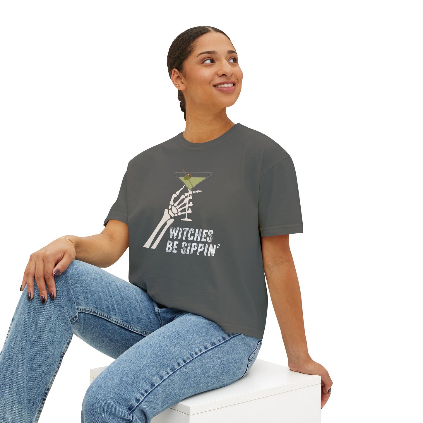 Women's Boxy Halloween Tee- Witches Be Sippin'