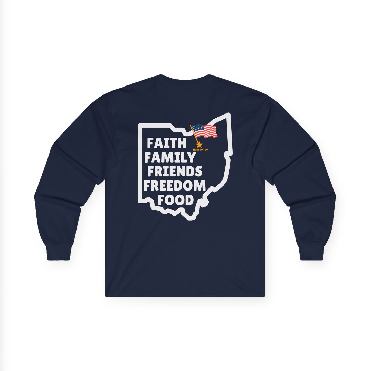 Johnny's Diner Ohio Pride Long Sleeve Tee - Faith Family Friends Freedom Food T-Shirt