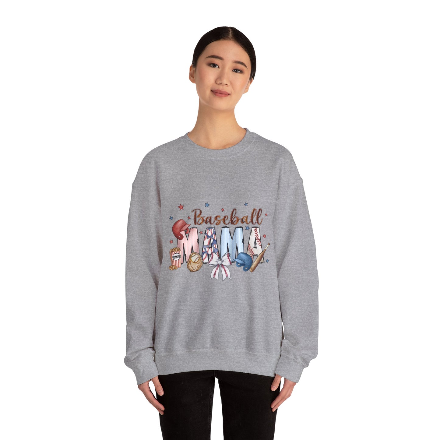 Baseball Mama Crewneck Sweatshirt, Cozy Sports Apparel, Gift for Moms, Perfect for Family Games, Casual Wear