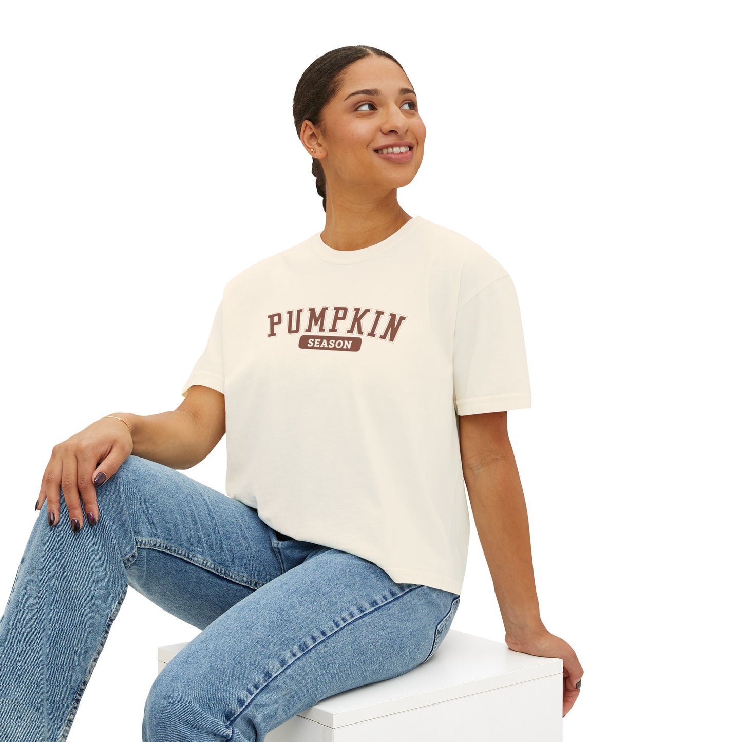Pumpkin Season Women's Boxy Tee, Halloween T-Shirt, Fall Apparel, Cute Fall Top, Cozy Autumn Wear, Gift for Her, Pumpkin Spice